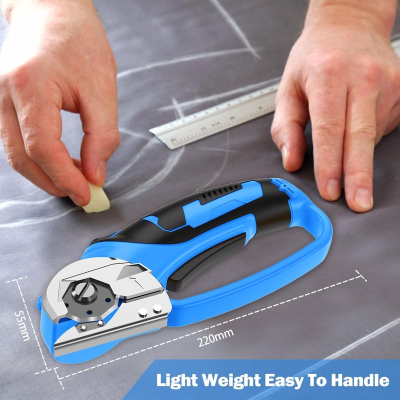 Pratuor Cordless Electric Scissors, 4V Box Cutter & Cardboard Cutter with 2 Titanium Blades - Rotary Cutter with LED Light for Fabric, Leather, Carpet, Plastic, Crafting + Storage Case (Blue) - Image 4